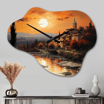 Italy Tuscan Sunsets I - Asymmetric Metal Wall Clock